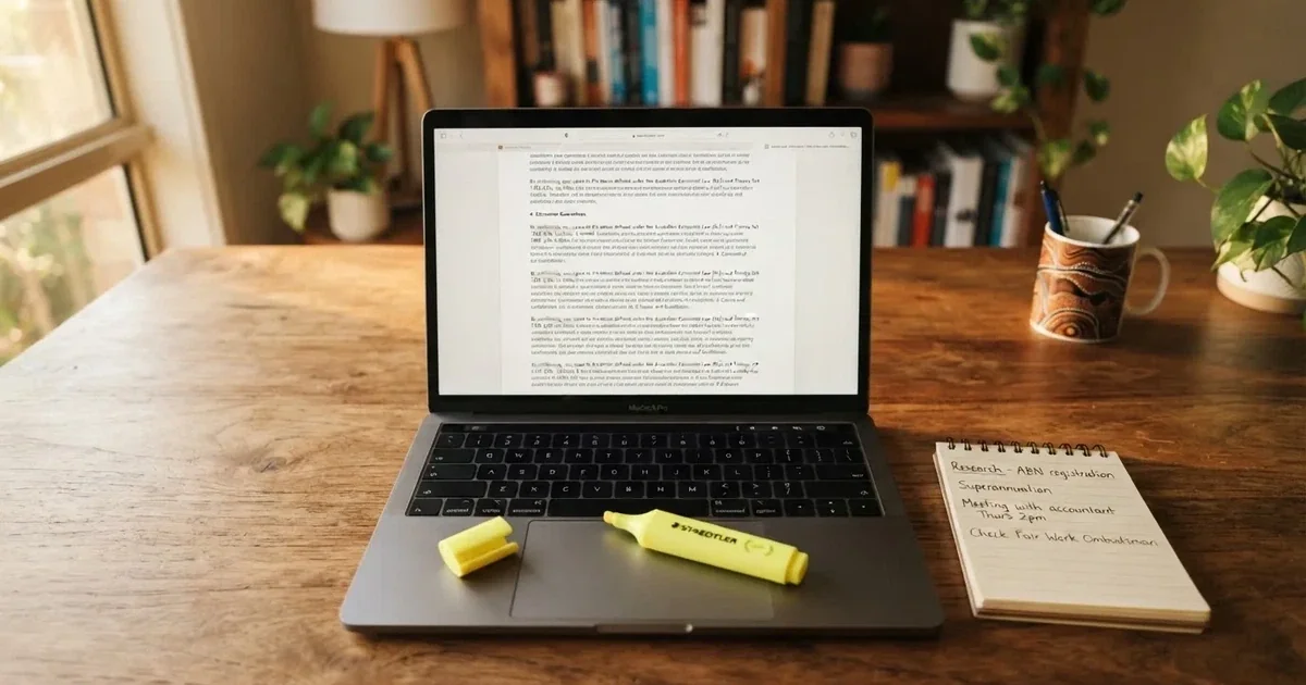 A laptop screen showing a page of terms and conditions text with a highlighter resting nearby.