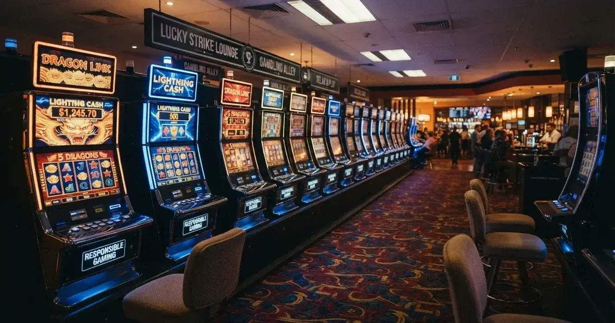 A row of gaming machines inside a licensed club in suburban Brisbane.
