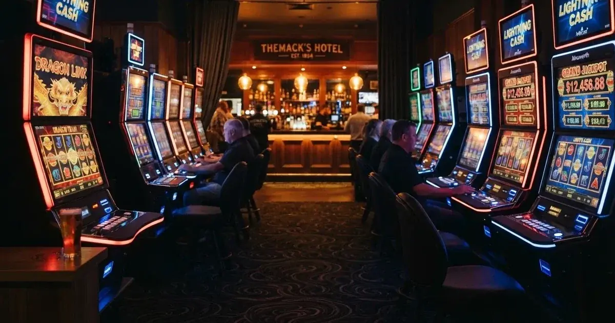 Electronic gaming machines inside a licensed pub in Geelong's town centre.