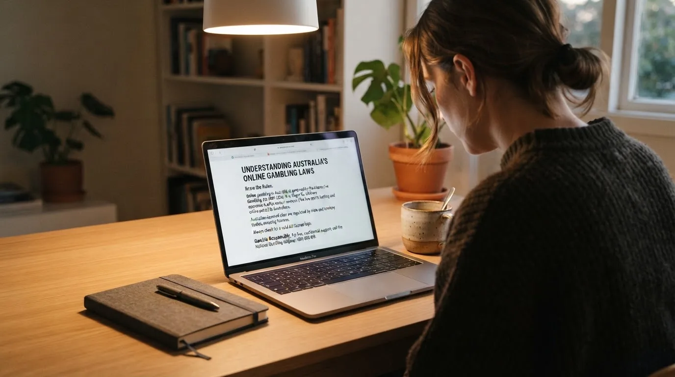A person at a laptop reading a plain-language explainer article at a home desk.