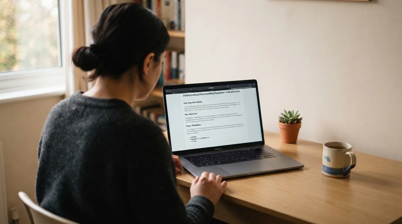 A person at a laptop reading a plain-language explainer article at a home desk.