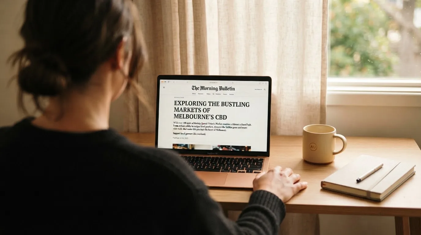 A person at a laptop reading a plain-language explainer article at a home desk.
