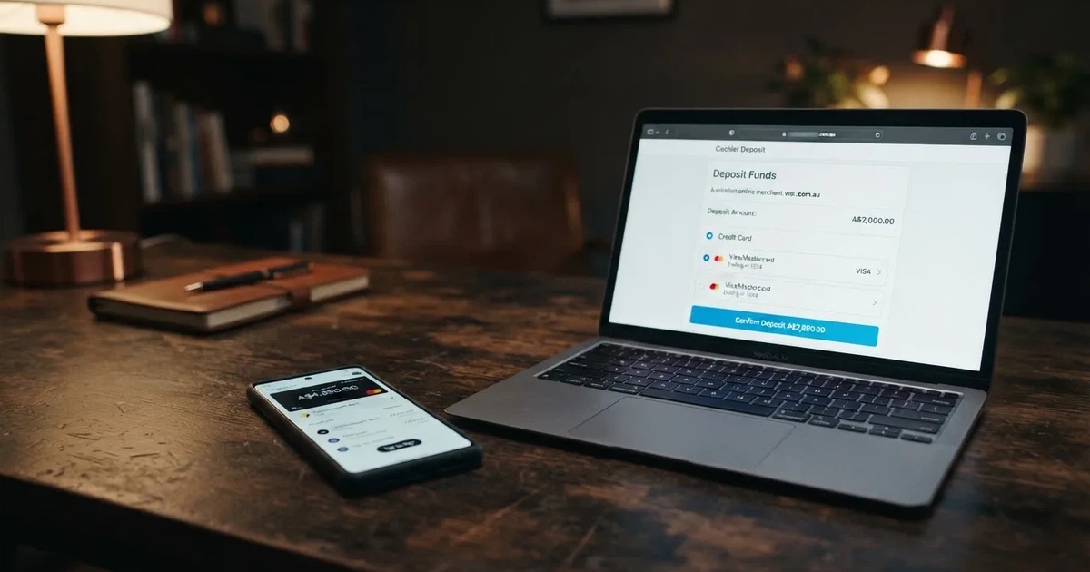 A smartphone screen showing a digital wallet balance next to a laptop cashier page.