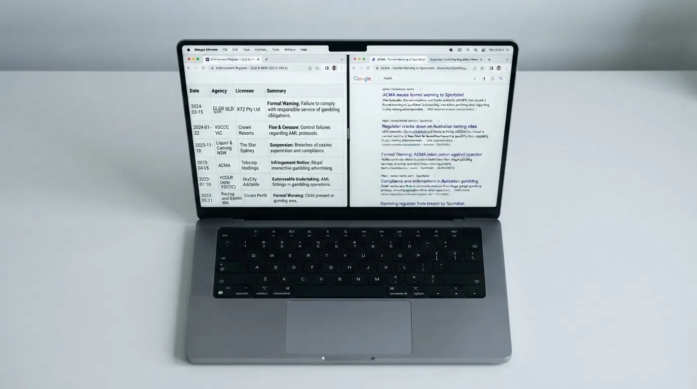 A laptop screen split between two browser tabs, one showing a comparison table and the other a search results page.