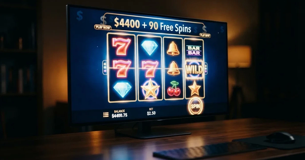 A close-up of a slot reel display shown on a monitor, no other windows open.
