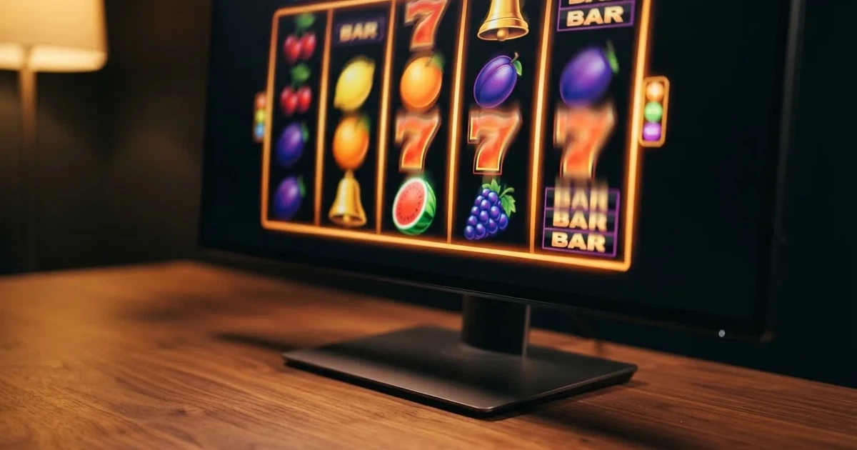 A close-up of a slot reel display shown on a monitor, no other windows open.