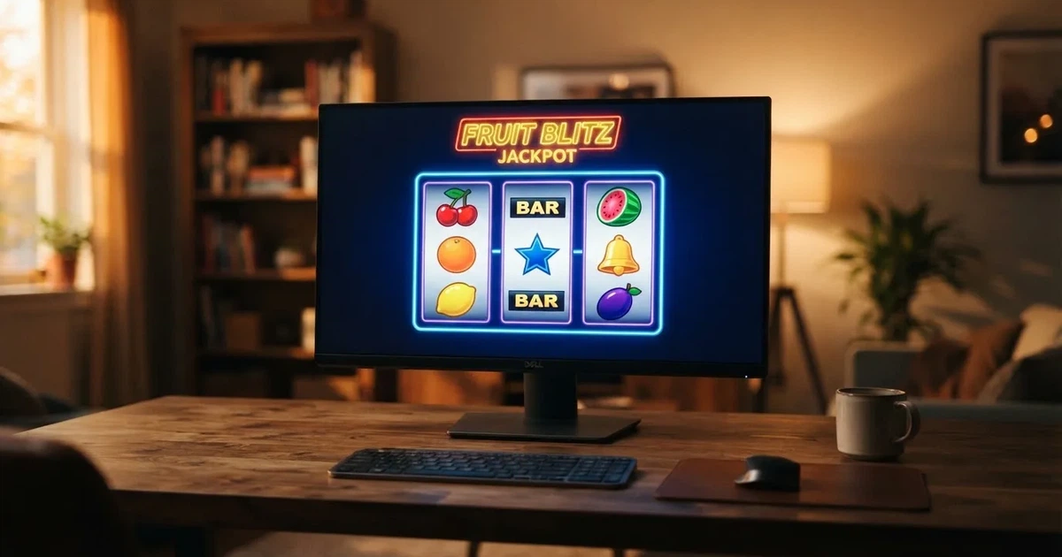 A close-up of a slot reel display shown on a monitor, no other windows open.